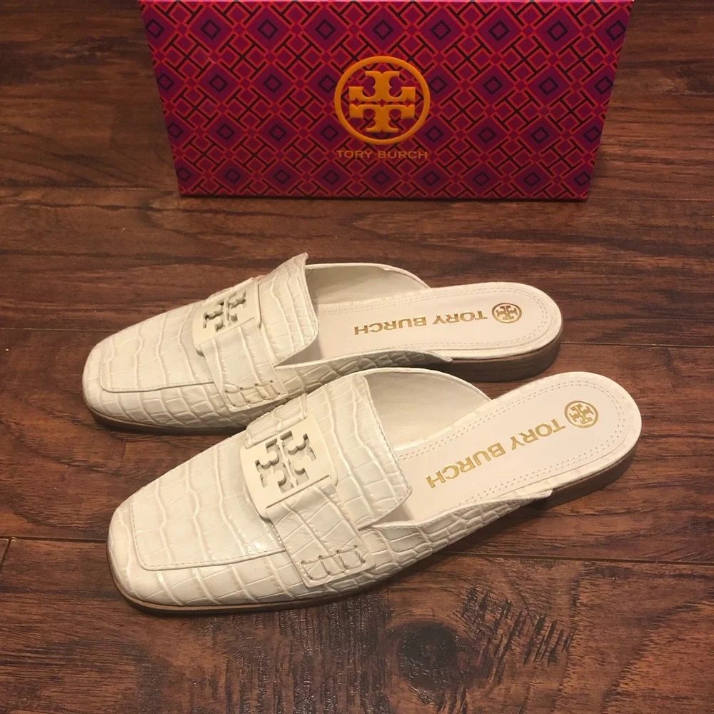 TB Tory Burch beige leather mules slip on shoes size 8.5 womens new - Picture 2 of 6